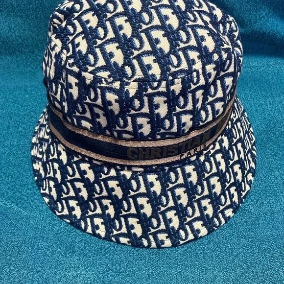 Dior Navy and White Monogram Bucket Hat with Branded Band - Picture 3 of 5
